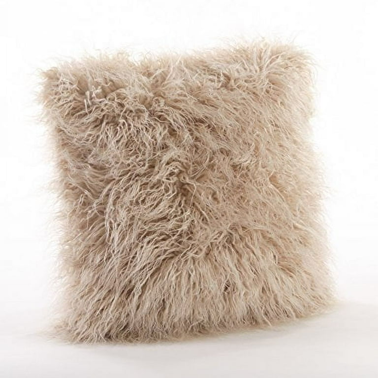 Fennco Styles Decorative Faux Mongolian Fur Throw Pillow Oatmeal