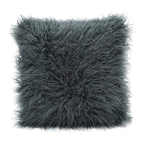 Fennco Styles Decorative Faux Mongolian Fur Throw Pillow (Slate, 18"x18")