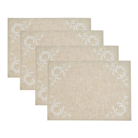 Fennco Styles Delicate Embroidered Vine Linen Blend Table Linens Collection