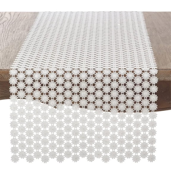 Fennco Styles Delicate Openwork Floral Design Antique Lace Table Runner 16" W x 90" L - Ivory Elegant Table Cover for Home, Dining Room, Banquets, Weddings, Holidays and Special Events