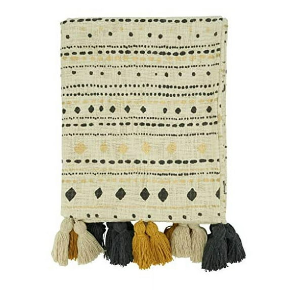 Fennco Styles Diamond & Dash Print Tassel Cotton Throw Blanket 50" W x 60" L – Multicolor Woven Blanket for Home, Couch, Bedroom, Living Room and Office Décor