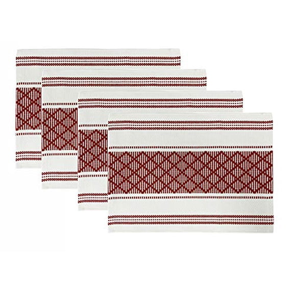 Fennco Styles Diamond Stitch Design Cotton Blend Placemats 14" W x 19", Set of 4 - Red Geometric Woven Table Mats for Boho Décor, Home, Dining Table, Banquets, Family Gatherings and Special Occasion