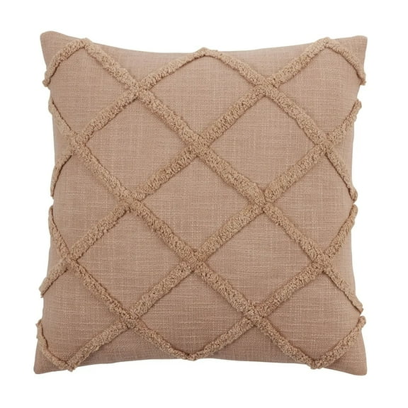 Fennco Styles Diamond Tufted Cotton Decorative Throw Pillow Cover 20" W x 20" L - Natural Lattice Cushion Case for Home, Couch, Living Room, Bedroom, Office and Holiday Décor