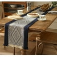 thumbnail image 1 of Fennco Styles Diamond Weave Fringe Cotton Blend Table Runner 14" W x 72" L - Navy Blue Geometric Rectangular Table Cover for Boho Décor, Dining Table, Banquets, Family Gatherings, 1 of 3