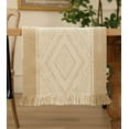 thumbnail image 1 of Fennco Styles Diamond Weave Fringe Cotton Blend Table Runner 14" W x 88" L - Beige Geometric Rectangular Table Cover for Boho Décor, Dining Table, Banquets, Family Gatherings, 1 of 6