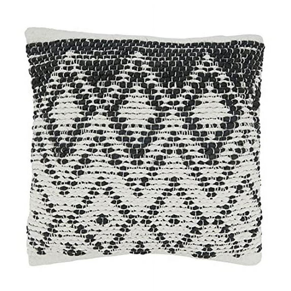 Fennco Styles Diamond Woven Cotton Jute Decorative Throw Pillow Cover 18" W x 18" L - Black Square Cushion Case for Home, Couch, Bedroom, Living Room and Office Décor