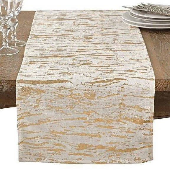 Fennco Styles Distressed Metallic Foil Design Cotton Table Linen