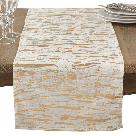 Fennco Styles Distressed Metallic Foil Design Cotton Table Runner (16"x72" Table Runner)