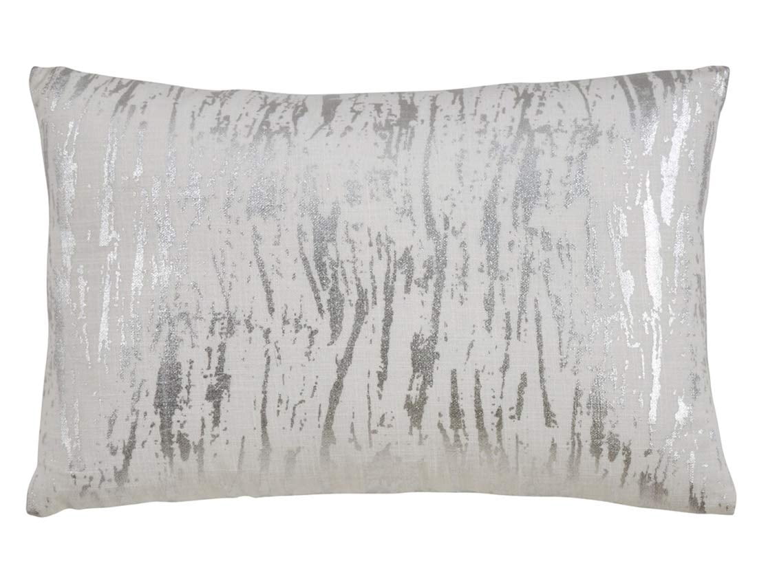 Fennco Styles Distressed Metallic Foil Design Cotton Throw Pillow Cover 14 x 22 Inch - Silver Throw Pillow Case for Couch, Living Room and Bedroom Décor