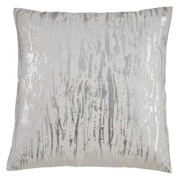 Fennco Styles Distressed Metallic Foil Design Cotton Throw Pillow Cover 20 x 20 Inch - Silver Throw Pillow for Couch, Living Room and Bedroom Décor
