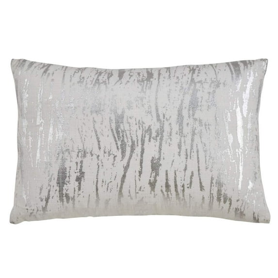 Fennco Styles Distressed Metallic Foil Design Cotton Throw Pillow Cover & Insert 14 x 22 Inch - Silver Throw Pillow for Couch, Living Room and Bedroom Décor