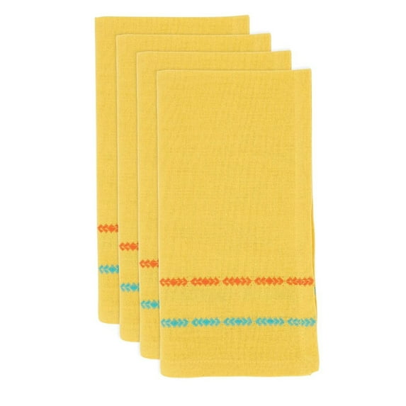 Fennco Styles Dobby Border Woven Cotton Table Cloth Napkins 18" W x 18" L, Set of 4 - Yellow Dinner Napkins for Home, Dining Table Décor, Family Gathering, Banquets and Special