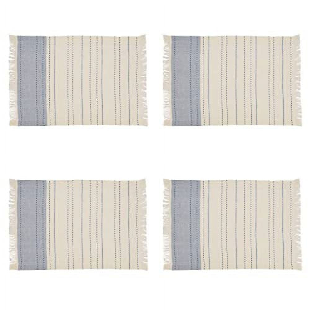 Light Blue and Beige Cotton Striped Rectangle Placemats, Set of 4
