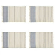Fennco Styles Dobby Striped Cotton Fringe Placemats 13" W x 19" L, Set of 4 - Blue Line Design Table Mats for Home Décor, Holiday, Banquet, Family Gathering and Special Occasion