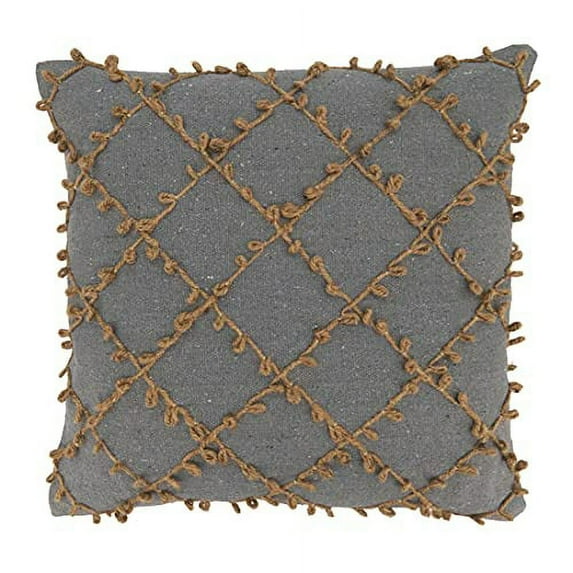 Fennco Styles Dori Embroidered Diamond Cotton Decorative Throw Pillow 18" W x 18" L - Grey Textured Cushion for Home, Couch, Living Room and Office Décor