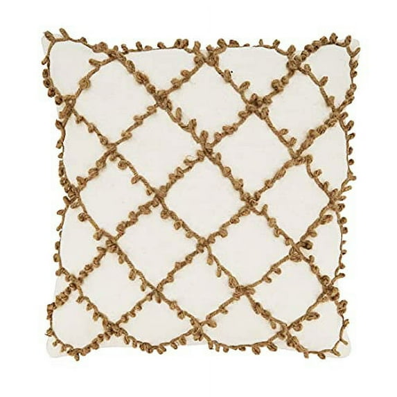 Fennco Styles Dori Embroidered Diamond Cotton Decorative Throw Pillow Cover 18" W x 18" L - White Textured Cushion Case for Home, Couch, Living Room and Office Décor