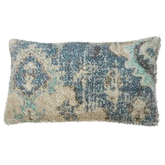 Fennco Styles Eclectic Distressed Rug Design Decorative Throw Pillow Cover, Aqua