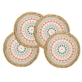 thumbnail image 1 of Fennco Styles Eclectic Mandala Water Hyacinth Edge Placemats 13" Round, Set of 4 - Multicolor Orange Floral Heat Resistant Insulation Table Mats for Home, Boho Décor, Dining Table, Banquets, Holidays, 1 of 7