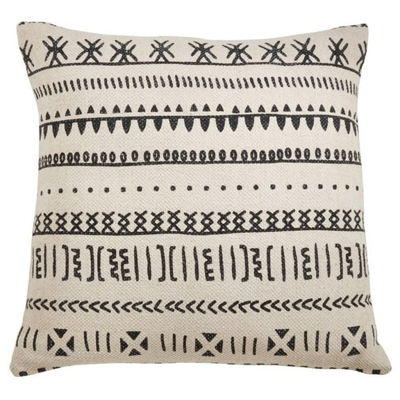 Fennco Styles Eclectic Mud Cloth Pattern Design 100% Cotton Throw Pillow Cover 22 x 22 Inch - Natural