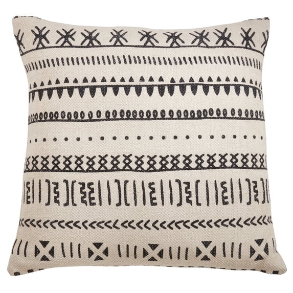 Fennco Styles Eclectic Mud Cloth Pattern Design 100% Cotton Throw Pillow Cover & Insert 22 x 22 Inch - Natural