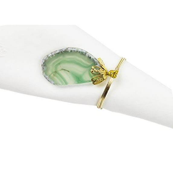 Fennco Styles Elegant Agate Napkin Rings (4 - Piece, Green Agate Ring)