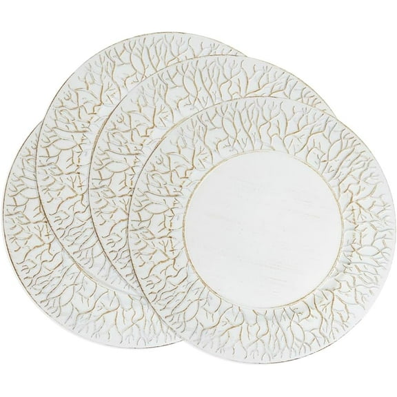 Fennco Styles Elegant Branch Rim Charger Plates 13" Round, Set of 4 - Ivory Table Chargers for Home Entertaining, Dining Table, Wedding, Holiday & Event Dcor