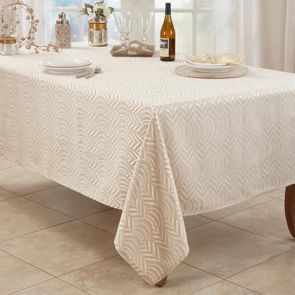 Fennco Styles Elegant Champagne Jacquard Tablecloth 72" W X 140" L - Metallic Design Cotton Blend Table Cover for Home Décor, Everyday Use, Christmas, Banquets and Special Events