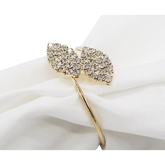 Fennco Styles Elegant Crystal Rhinestone Leaf Napkin Ring-2 Colors (Gold)