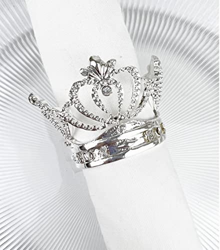 Fennco Styles Elegant Jeweled Crown Design Metal Napkin Rings, Set