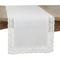 Fennco Styles Elegant Lace Border Table Runner 16" W x 72" L - White Rectangular Table Cover for Home Décor, Banquets, Wedding, Family Gathering and Special Events