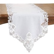 Fennco Styles Elegant Lace Design Table Runner 15 x 66 Inch - White Vintage Table Cover for Everyday Use, Banquets, Weddings, Holidays and Special Occasions