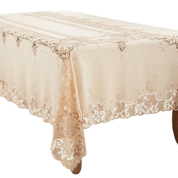 Fennco Styles Elegant Lace Design Tablecloth 67 x 120 Inch - Ecru Vintage Table Cover for Everyday Use, Banquets, Weddings, Holidays and Special Occasions