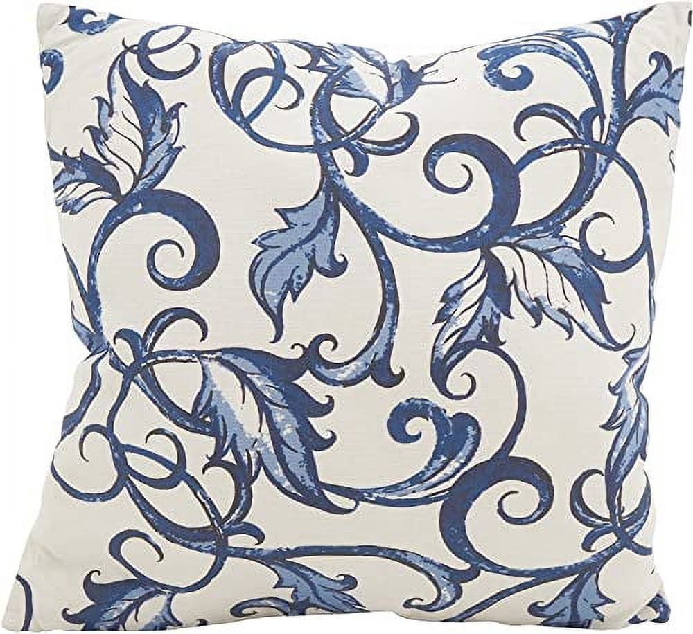 Fennco Styles Elegant Leaf & Vine Cotton Decorative Filled Throw Pillow 18" W x 18" L – Indigo Square Cushion for Home, Couch, Bedroom, Office, Seasonal Décor and Special Occasion