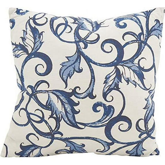 Fennco Styles Elegant Leaf & Vine Cotton Decorative Filled Throw Pillow 18" W x 18" L – Indigo Square Cushion for Home, Couch, Bedroom, Office, Seasonal Décor and Special Occasion