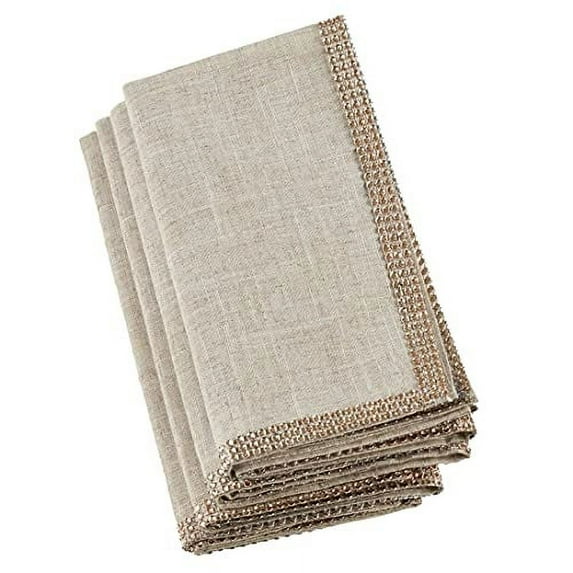 Fennco Styles Elegant Lily Collection Studded Design Dinner Napkins 20" W x 20" L, Set of 4 - Champagne Rhinestone Dinner Napkins for Dining Table, Banquets, Family Gathering and Special Occasion