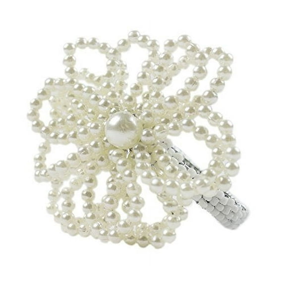Fennco Styles Elegant Pearl Collection Wedding Special Event Table Napkin Rings - Set of 4 (Pearl Flower)
