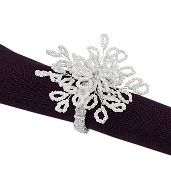 Fennco Styles Elegant Pearl Collection Wedding Special Event Table Napkin Rings - Set of 4 (Pearl Snowflake)