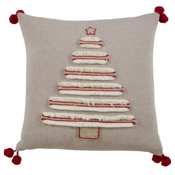 Fennco Styles Embroidered Christmas Tree 100% Cotton Decorative Throw Pillow Cover & Insert 16 x 16 Inch