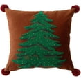 thumbnail image 1 of Fennco Styles Embroidered Christmas Tree Filled Throw Pillow with Pom Pom 18" W x 18" L - Brown Festive Cushion for Home, Christmas, Winter Holidays Décor, and Special Occasions, 1 of 7