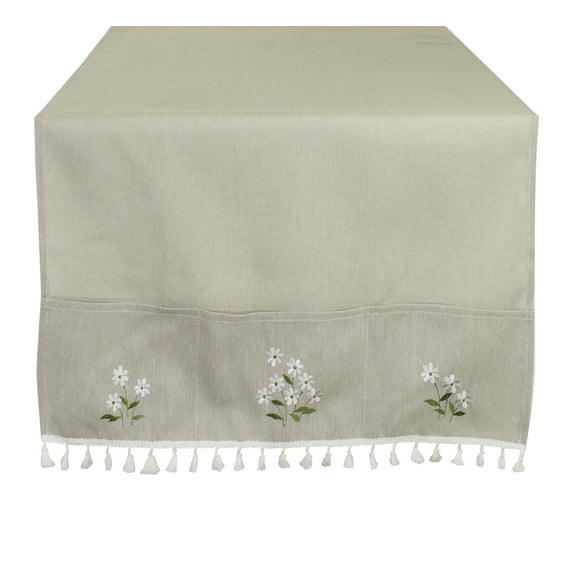 Fennco Styles Embroidered Daisy 20 x 59 Inch Table Runner - Pocket Organizer Table Runner for Everyday Use, Dining Table, Coffee Table, Storage Organizer and Home Décor Multi-purpose