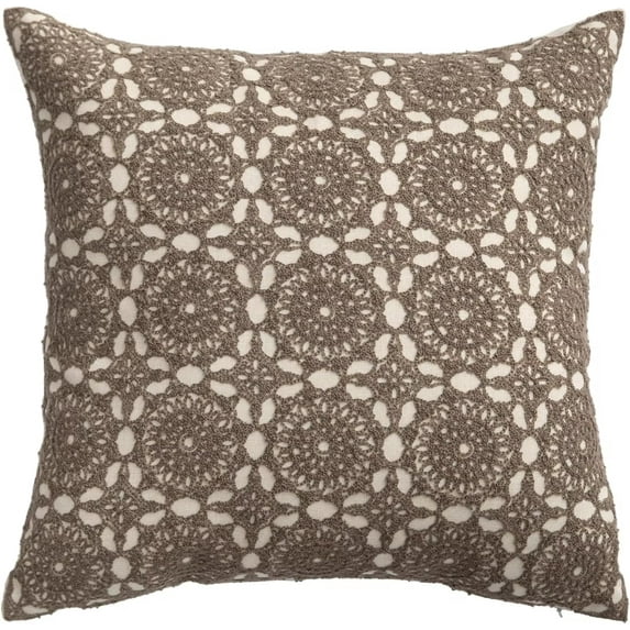 Fennco Styles Embroidered Lace Floral Decorative Filled Throw Pillow 18" W X 18" L – Brown Kaleidoscope Cushion for Couch, Sofa, Bedroom, Office and Living Room Décor