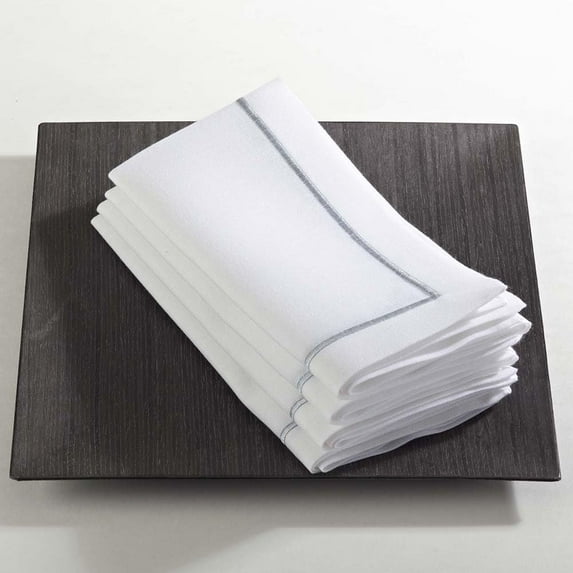 Fennco Styles Embroidered Line Design Napkins, Set of 4, Many Colors (Platinum )