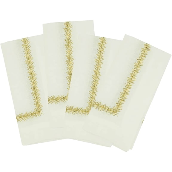 Fennco Styles Embroidered Metallic Border Cloth Napkins 20" W x 20" L, Set of 4 - Gold Dinner Napkins for Home Décor, Everyday Use, Christmas, Banquets and Special Events