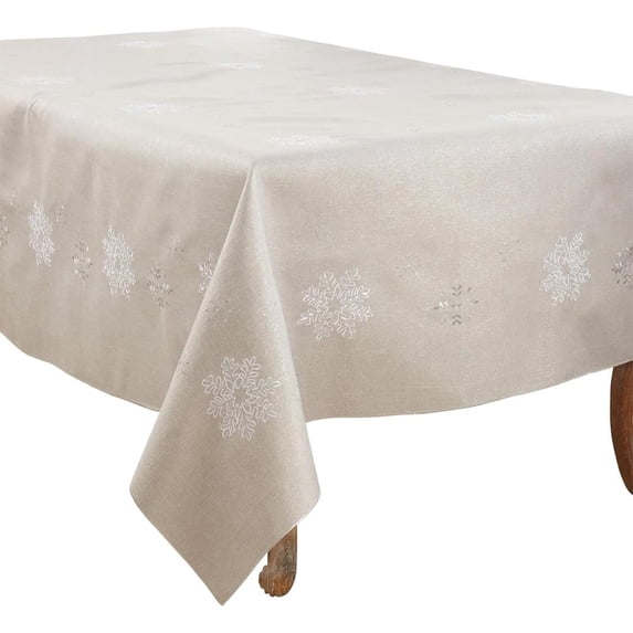 Fennco Styles Embroidered Snowflake Holiday Tablecloth 70" W X 120" L - Silver Rectangular Table Cover for Home, Christmas Décor, and Weddings