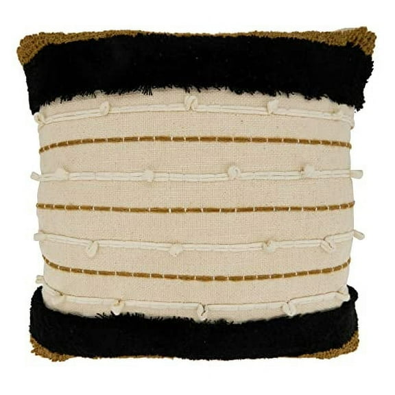 Fennco Styles Embroidered Stripe Cotton Decorative Throw Pillow Cover 20" W X 20" L – Gold Textured Cushion Case for Couch, Sofa, Bedroom, Office and Living Room Décor