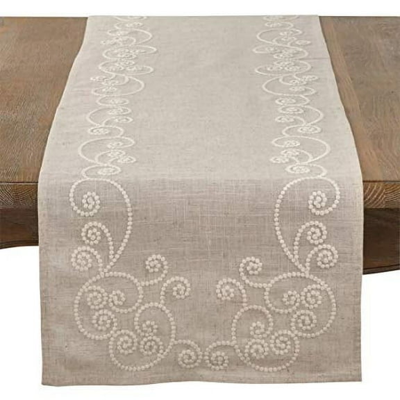 Fennco Styles Embroidered Swirl Design Linen Blend Tablecloth