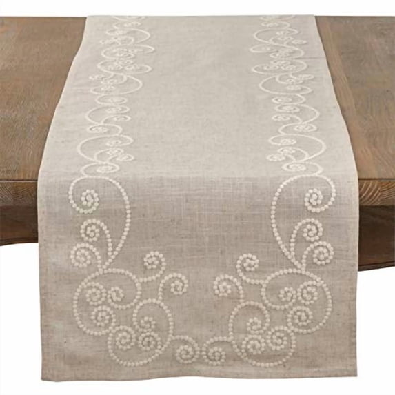 Fennco Styles Embroidered Swirl Design Linen Blend Tablecloth
