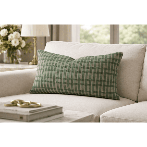 Fennco Styles Emerald Woven Textured Filled Throw Pillow 12" X 20" - Decorative Cotton Blend Sofa Cushion for Sofa, Couch & Bed for Home Décor