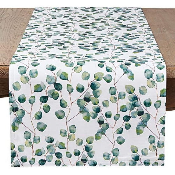 Fennco Styles Eucalipto Collection Eucalyptus Leaf 16 x 72 Inch Table Runner - Green Table Runner for Home, Banquets, Family Gathering, Special Event and Living Room Décor