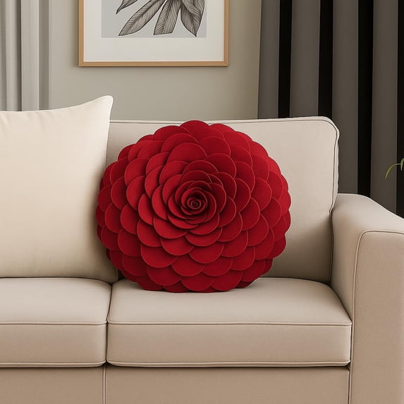 Fennco Styles Eva's Flower Garden Decorative Throw Pillow with Insert, 13 Inch Round (Red, 13" Case + Insert)